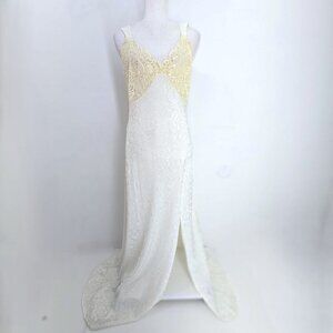 VTG Victoria's Secret Gold Label Long Ivory Floral Slip Dress Nightgown Women L
